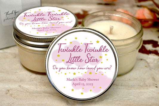 Pink Moon & Stars Baby Shower Favors | Girl Twinkle Twinkle Baby Shower | The Gift Gala Shop candle favors Thegiftgalashop 