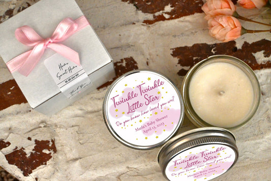 Pink Moon & Stars Baby Shower Favors | Girl Twinkle Twinkle Baby Shower | The Gift Gala Shop candle favors Thegiftgalashop