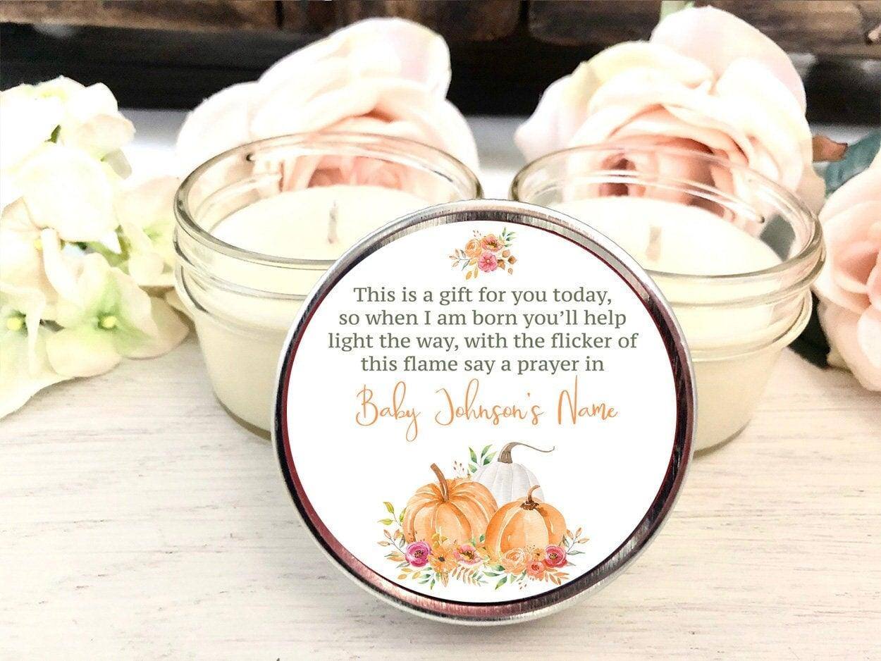 Pumpkin Baby Shower Favors | Baby's Prayer Candle Favors | The Gift Gala Shop candle favors Thegiftgalashop 