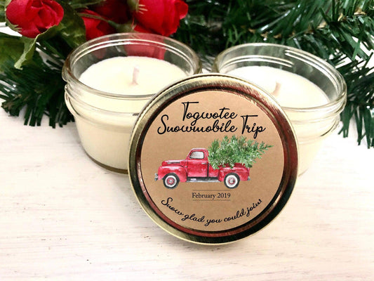 Rustic Red Truck Candle Gifts | Bulk Holiday Party Favors candle favors Thegiftgalashop