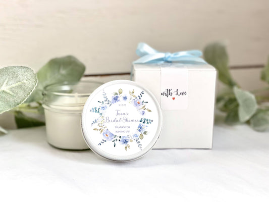 Steel Blue Boho Bridal Shower Favors | The Gift Gala Shop candle favors Thegiftgalashop