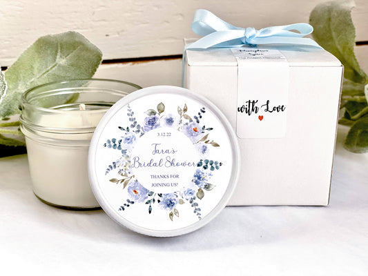 Steel Blue Boho Bridal Shower Favors | The Gift Gala Shop candle favors Thegiftgalashop