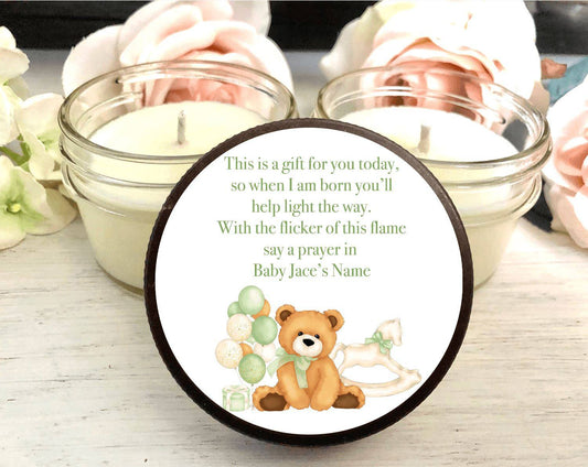 Teddy Bear Baby Shower Favors | Green Baby Shower | The Gift Gala Shop candle favors Thegiftgalashop