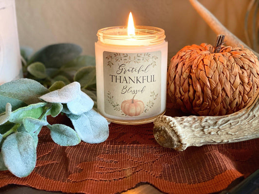 Thanksgiving Candle Gift Idea, Grateful Thankful Blessed, mason Jar candle, autumn candle, fall candle, Handmade Soy Candle, Thanksgiving Thegiftgalashop