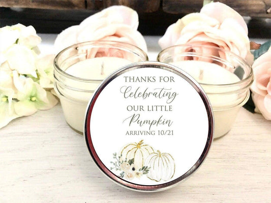White Pumpkin Baby Shower Candles | The Gift Gala Shop candle favors Thegiftgalashop